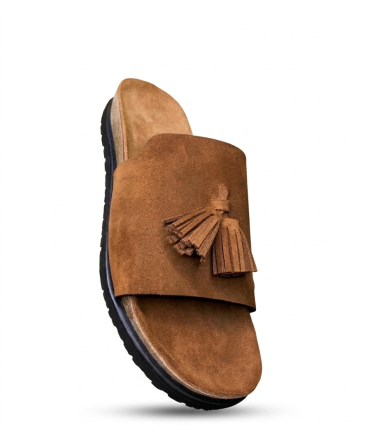 Sandales Mules "Nomade" en Daim Cognac – Artisan SAKKE