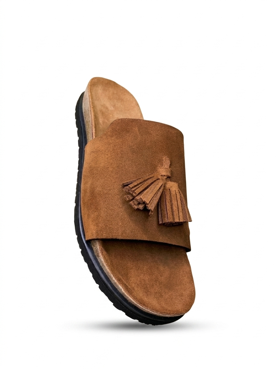 Sandales Mules "Nomade" en Daim Cognac – Artisan SAKKE