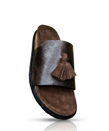 Mules "Ébène" en Cuir Texturé Chocolat – Artisan SAKKE