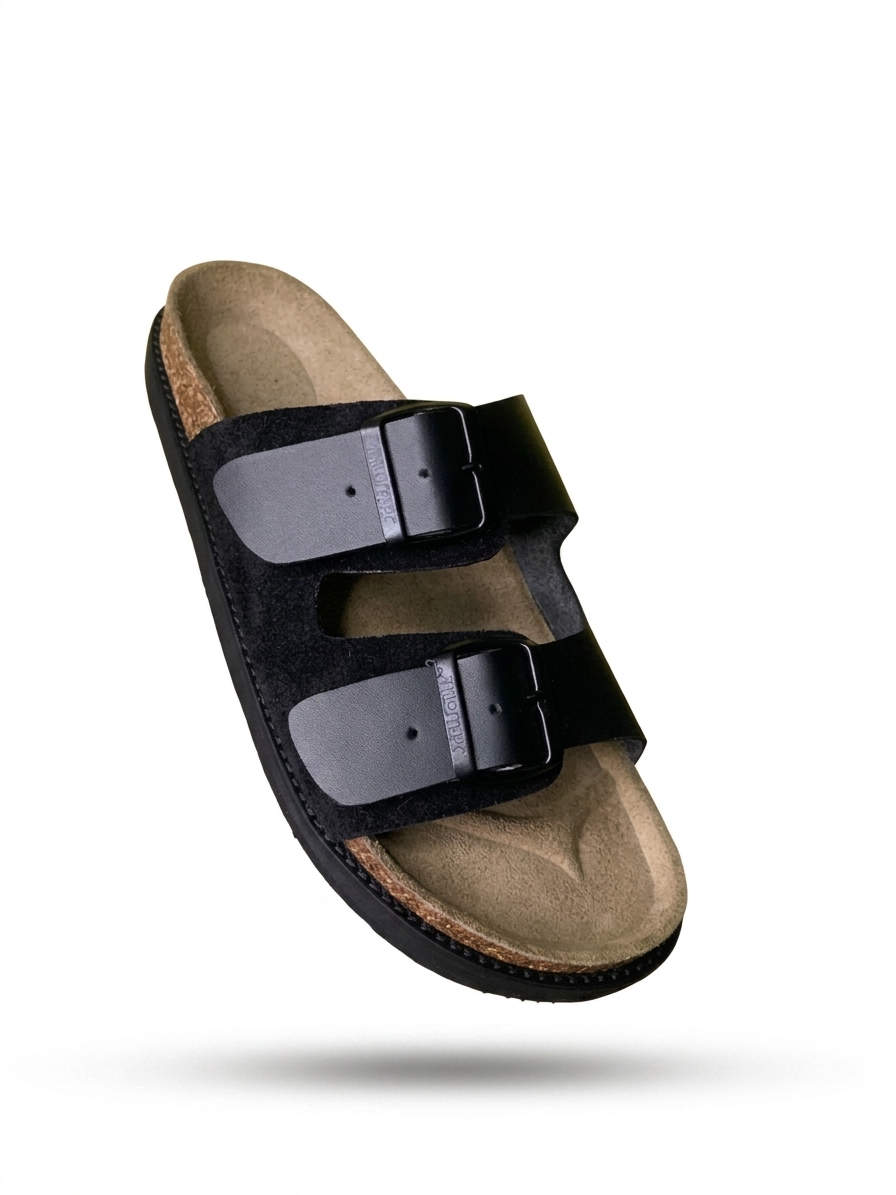Sandales artisanales à double boucle – Noir | SAKKE