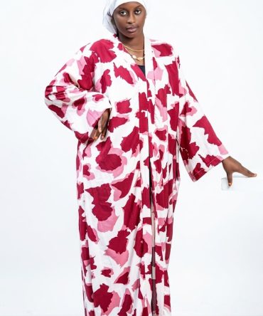 Kimono Long "Floraison" – Imprimé Abstrait Framboise & Rose